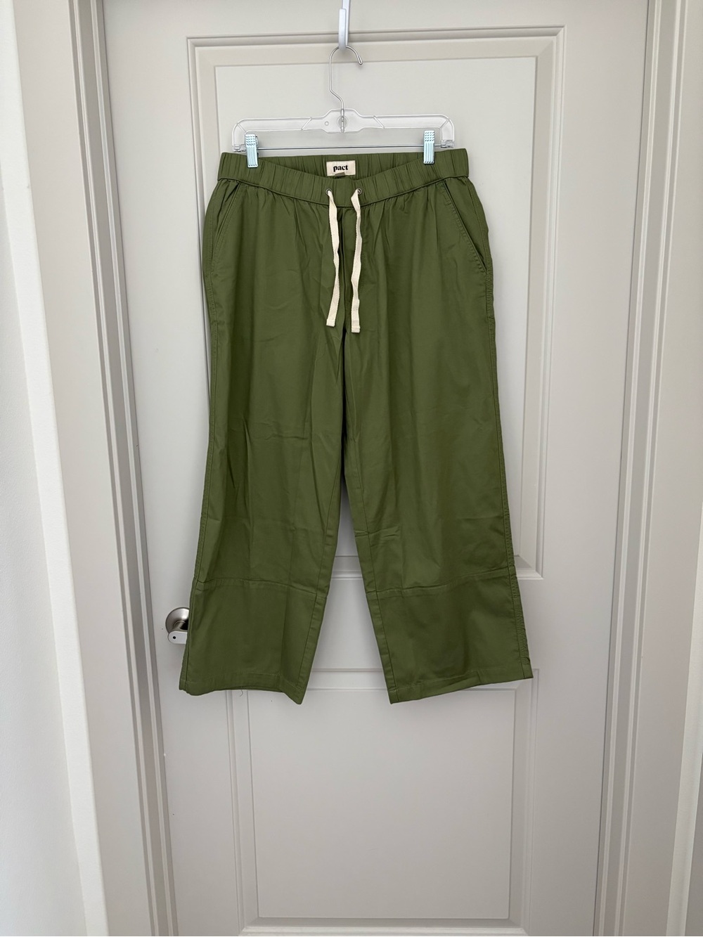 Pact Olive Drawstring Wide Leg Pants Organic Cotton NWOT Size L
